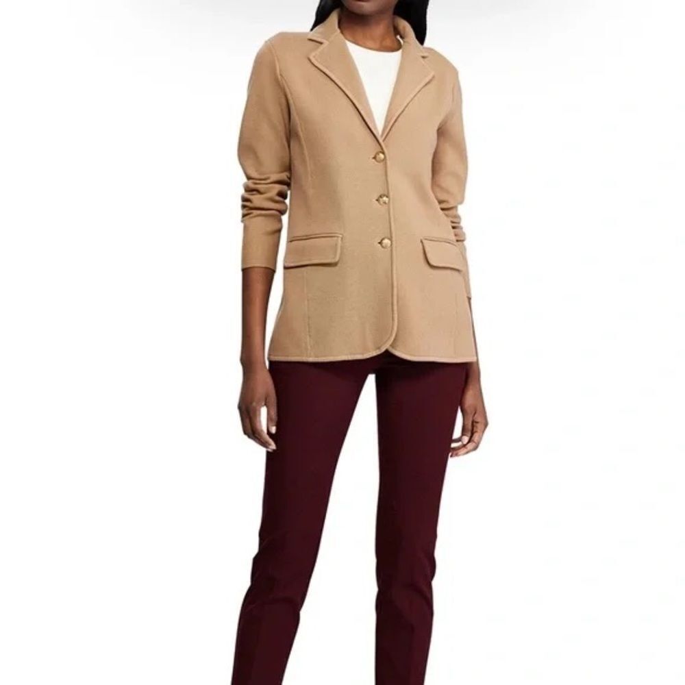 Lauren Ralph Lauren Classic Camel Combed Cotton Knit Old Money Blazer Size Small